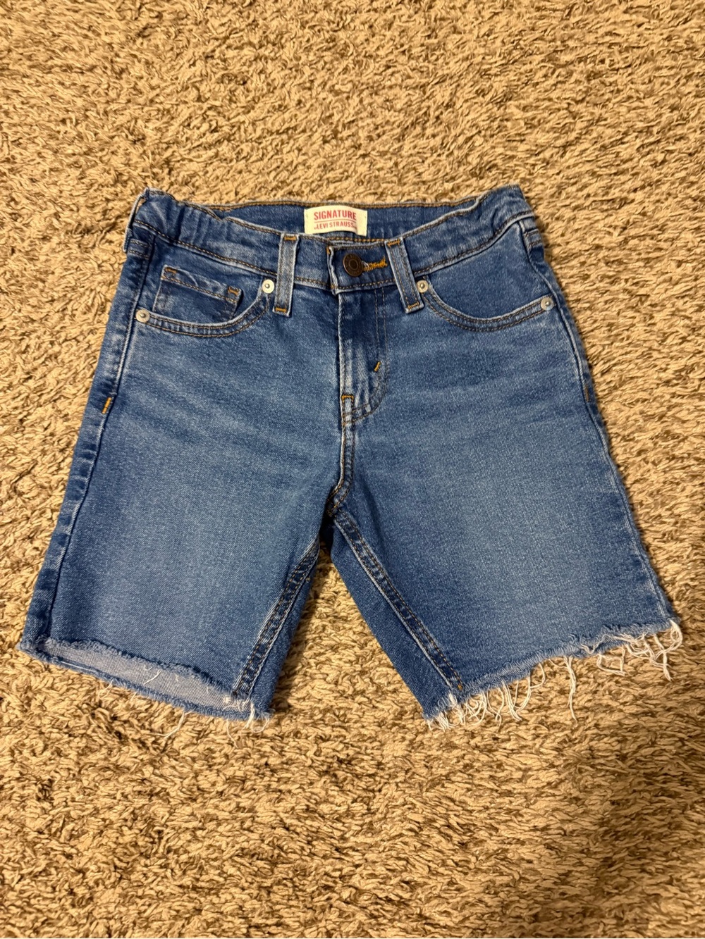 Signature by Levi Strauss Blue Denim Kids' Frayed Hem Shorts
